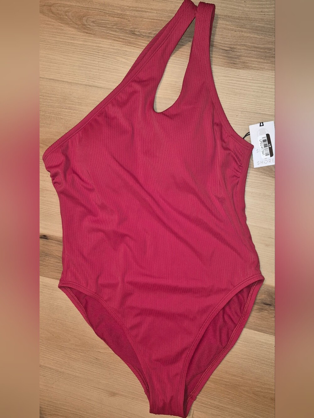 NWT-Ribbed One-Shoulder Red Swimsuit